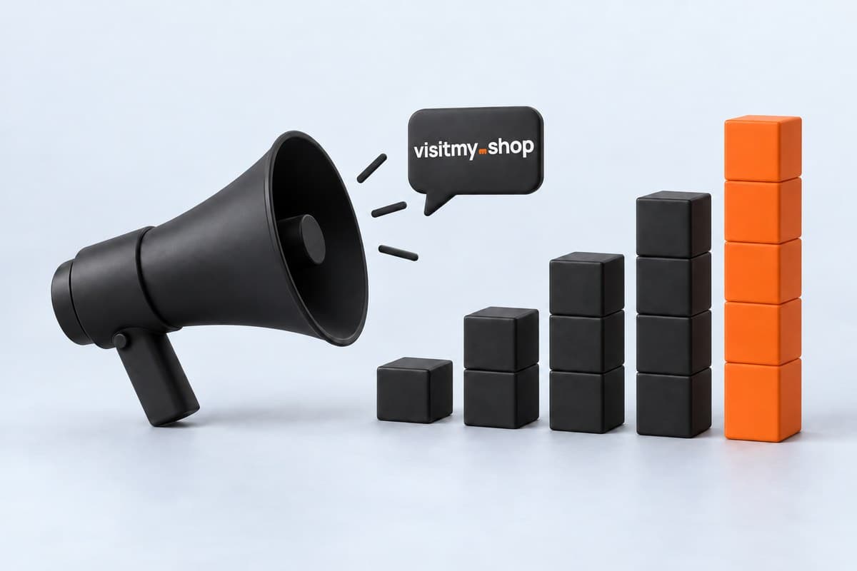 A megaphone pointed at a rising bar chart with the tallest bar in orange